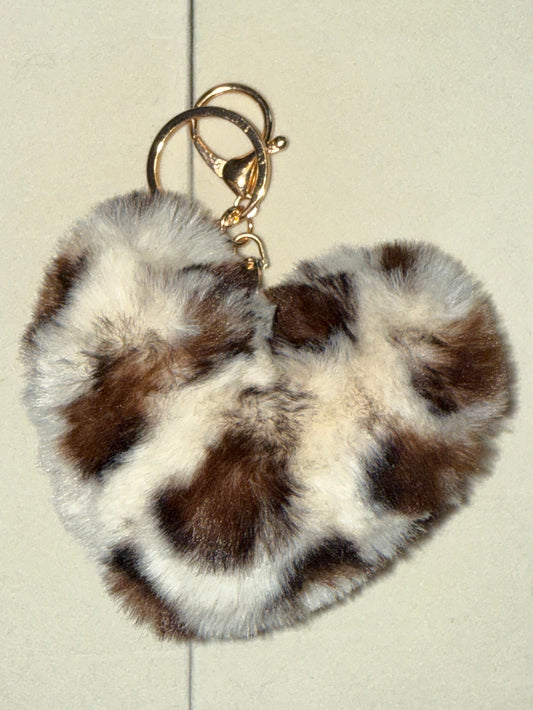 Faux fur white leopard heart