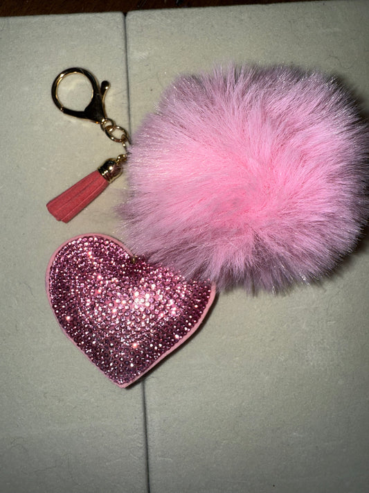 Fuzz ball with rhinestone heart