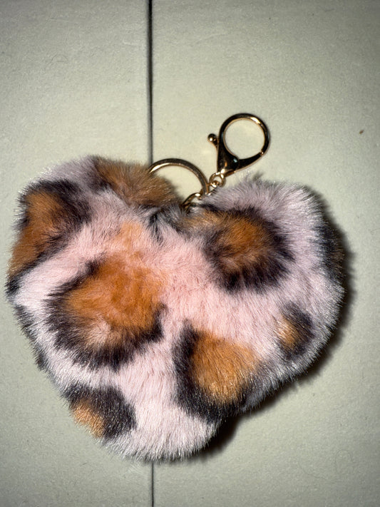 Faux fur pink leopard heart